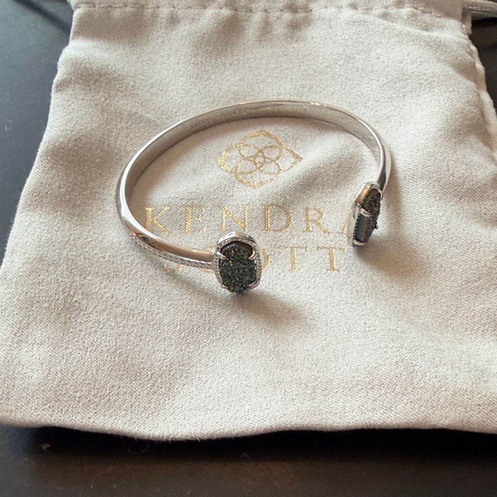 Kendra Scott Elton Silver Rhodium Cuff Bracelet Platinum Drusy - Picture 3 of 6
